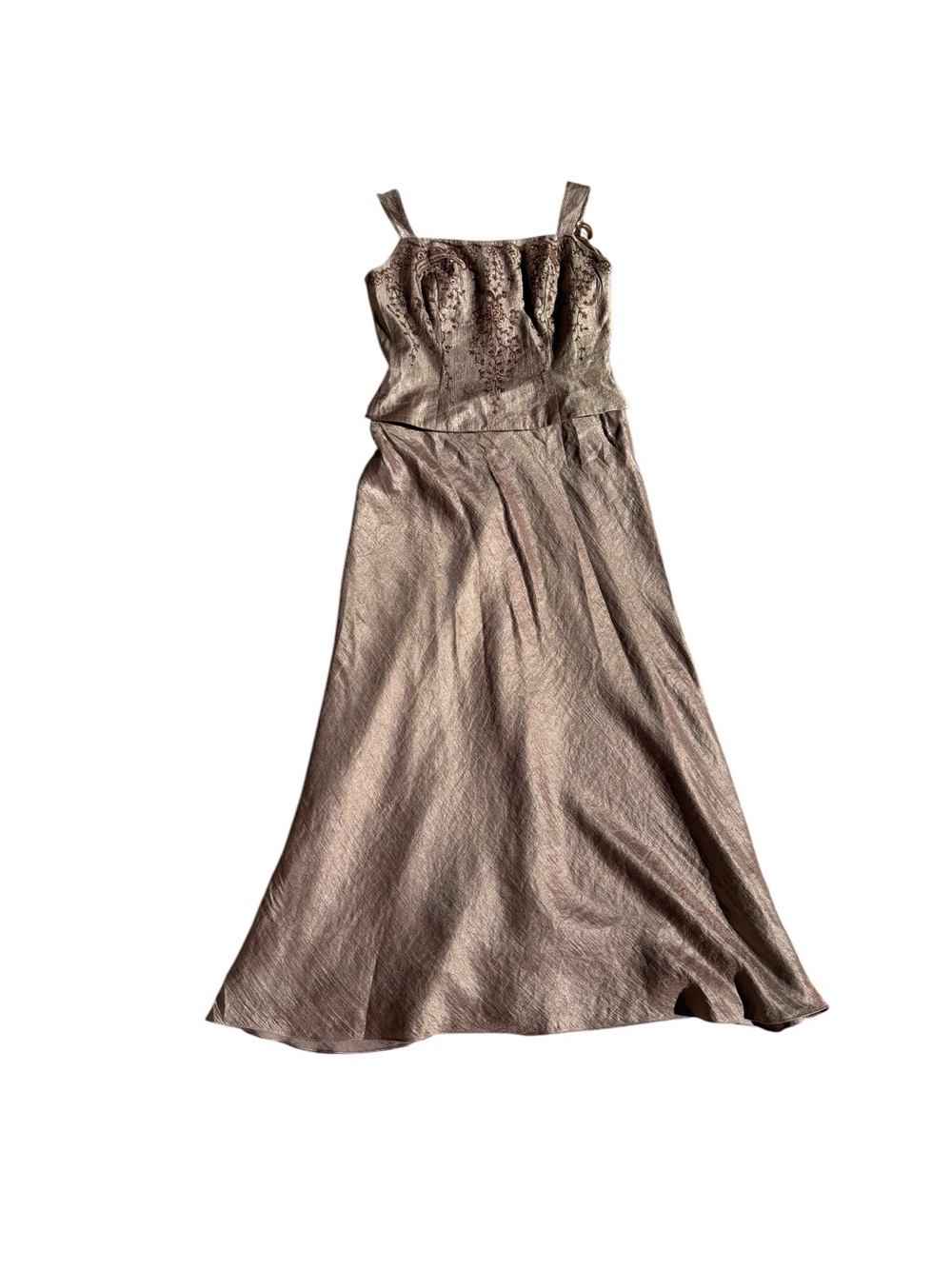 Metallic Bronze Maxi Dress with Spaghetti Straps Size 8